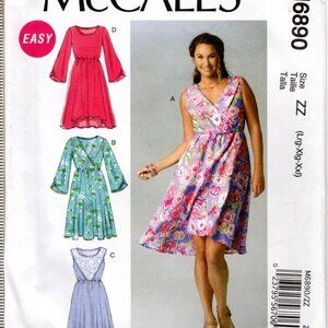 McCall's M6890 Easy Pullover Dresses Sizes LG, XLG, XXL
